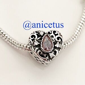 NWOT S 925 Sterling Silver Pink Cz Silver Heart Charm